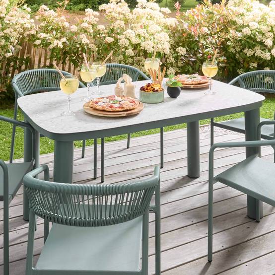 Oviala - Table de jardin aluminium 150x90 cm et 6 chaises textilène vert Nocera - Oviala - Image 3