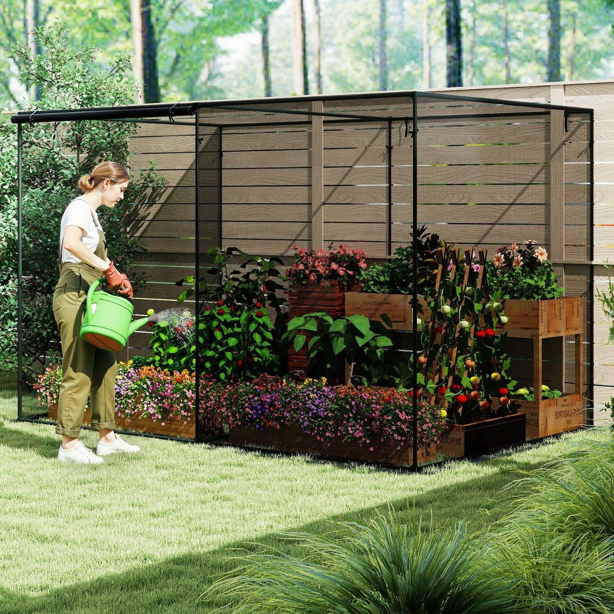 Serre de Jardin 6.2m² avec Filet de Protection  Portes à Fermeture Éclair Cage de Culture avec Sac de Transport 310x200x200CM MAISON CHIC - Image 2