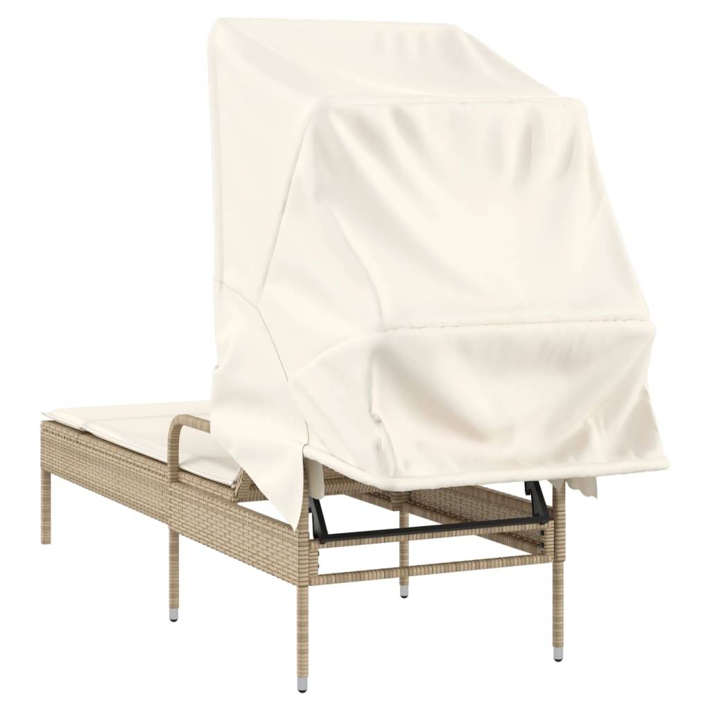 Maison Chic - Bain de soleil - Transat - Chaise longue avec auvent beige résine tressée - MEUBLE PRO-JU6671 - Image 6