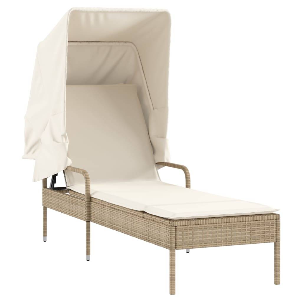 Maison Chic - Bain de soleil - Transat - Chaise longue avec auvent beige résine tressée - MEUBLE PRO-JU6671 - Image 1