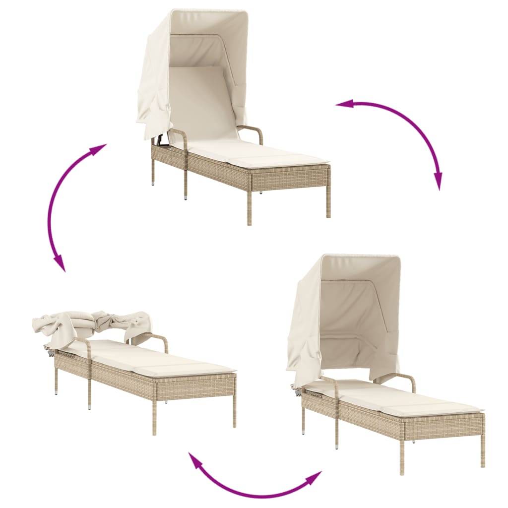 Maison Chic - Bain de soleil - Transat - Chaise longue avec auvent beige résine tressée - MEUBLE PRO-JU6671 - Image 7