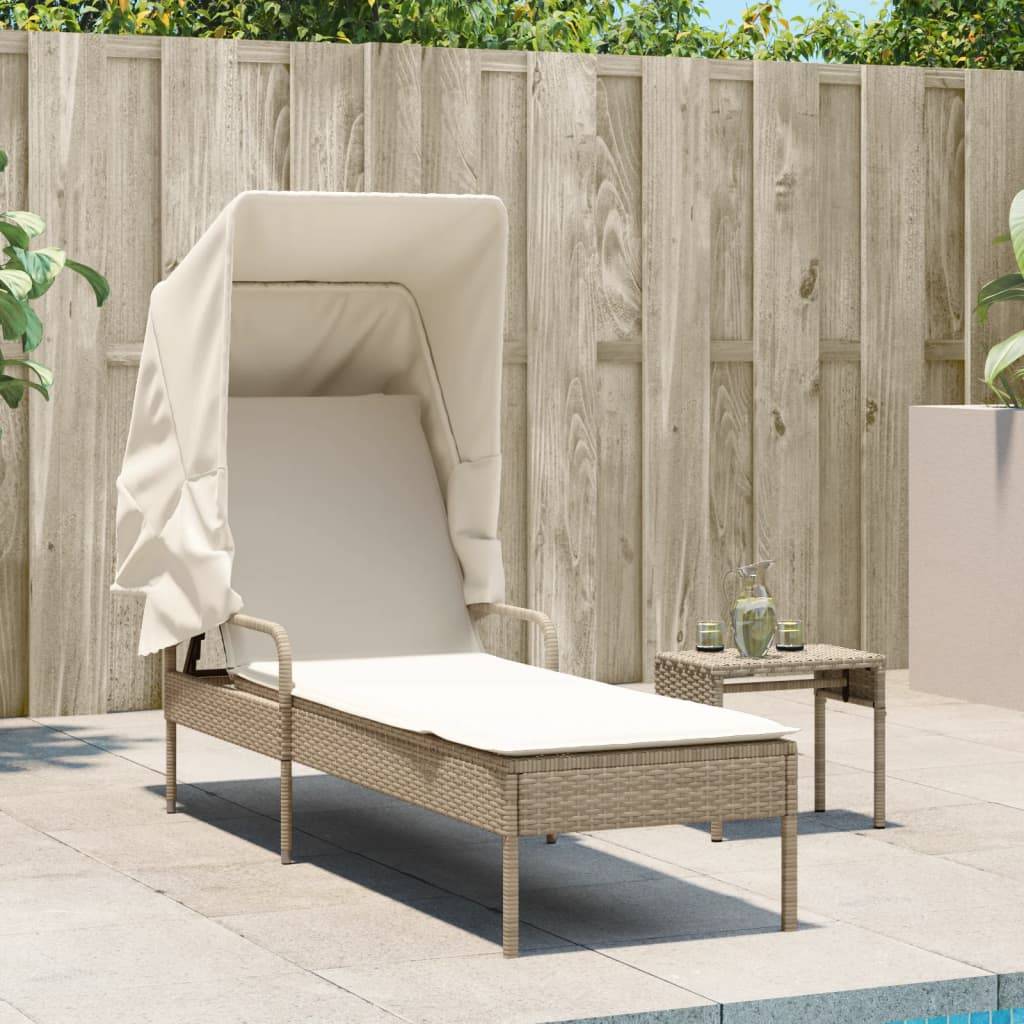 Maison Chic - Bain de soleil - Transat - Chaise longue avec auvent beige résine tressée - MEUBLE PRO-JU6671 - Image 3