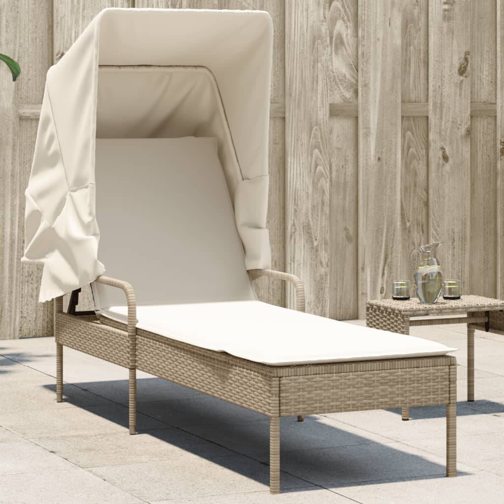 Maison Chic - Bain de soleil - Transat - Chaise longue avec auvent beige résine tressée - MEUBLE PRO-JU6671 - Image 2