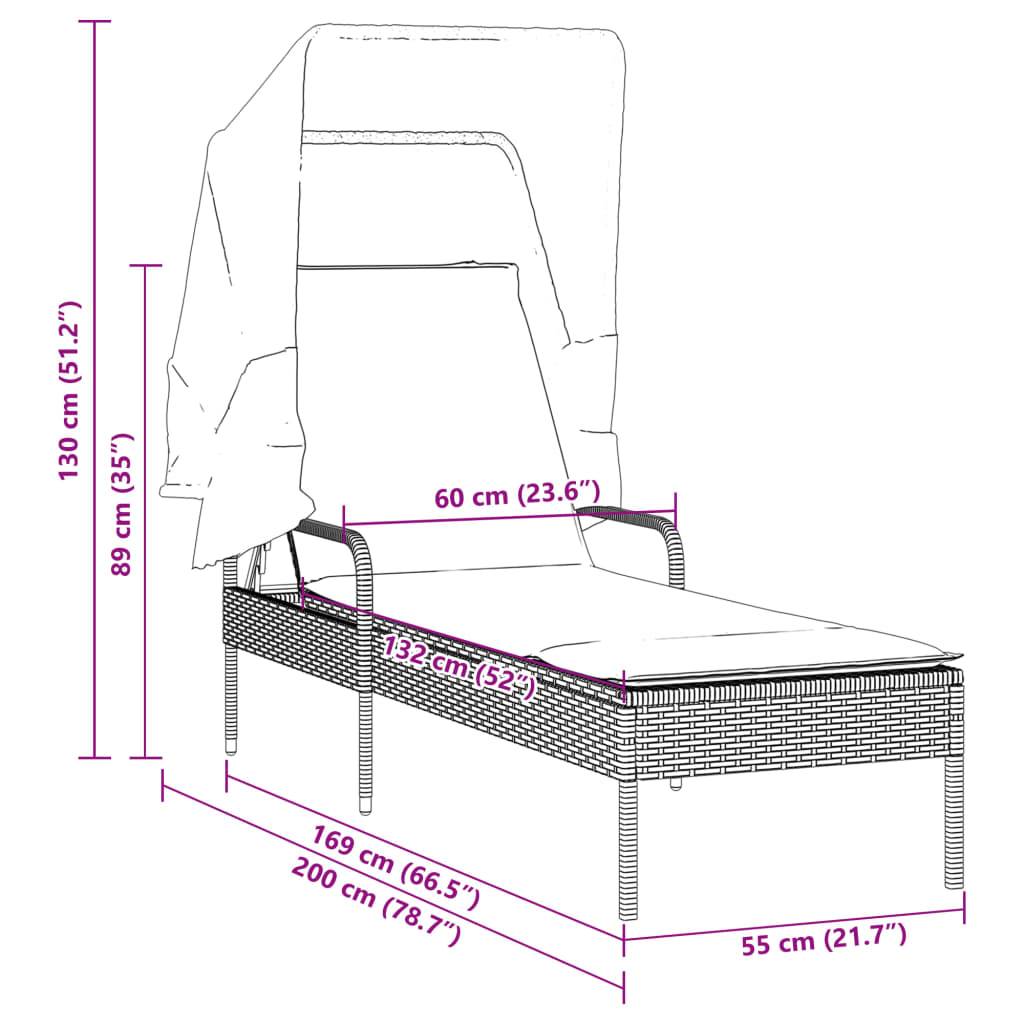 Maison Chic - Bain de soleil - Transat - Chaise longue avec auvent beige résine tressée - MEUBLE PRO-JU6671 - Image 9