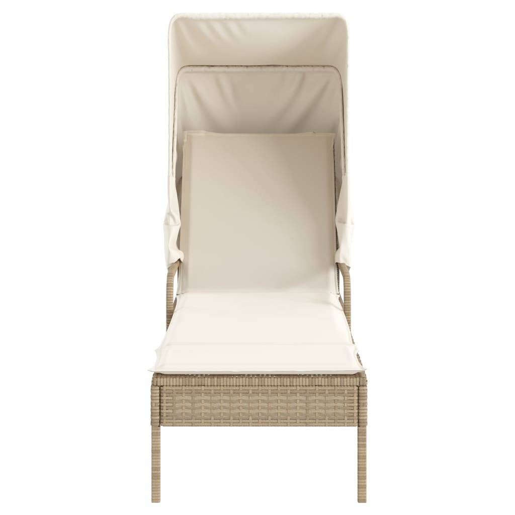 Maison Chic - Bain de soleil - Transat - Chaise longue avec auvent beige résine tressée - MEUBLE PRO-JU6671 - Image 4