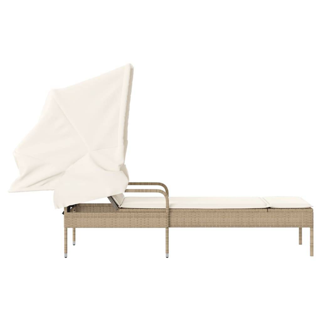 Maison Chic - Bain de soleil - Transat - Chaise longue avec auvent beige résine tressée - MEUBLE PRO-JU6671 - Image 5