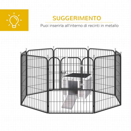 Cage à lapin extérieure en bois avec toit en asphalte et rampe antidérapante, 42 x 51 x 43 cm, grise - Image 9