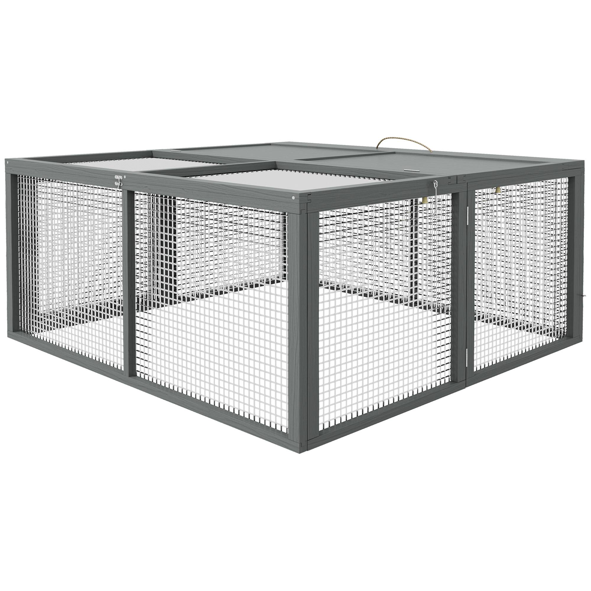 Sans Marque - Cage petits animaux clapier lapins toit charnières bois sapin 110x105x50 cm gris - Image 2