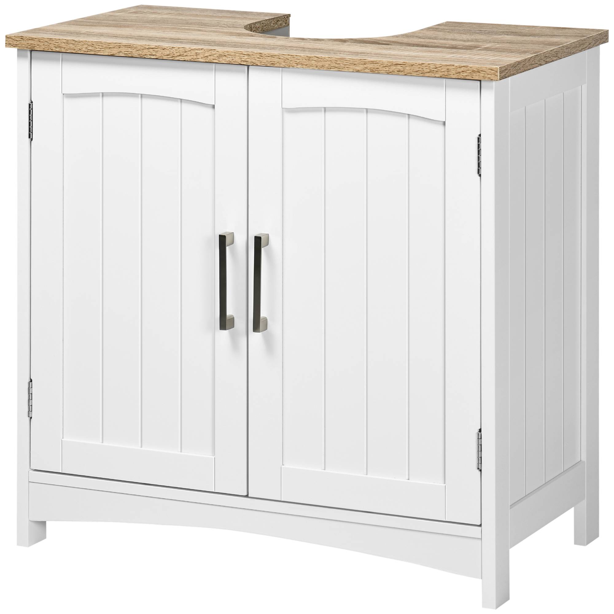 Sans Marque - Meuble vasque salle bain 2 portes étagère réglable 60x33x60 cm bois blanc - Image 2