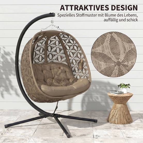 Fauteuil suspendu sur pied 2 places acier jardin avec porte-gobelets sable - ComfortXL Outdoor Living - Image 6