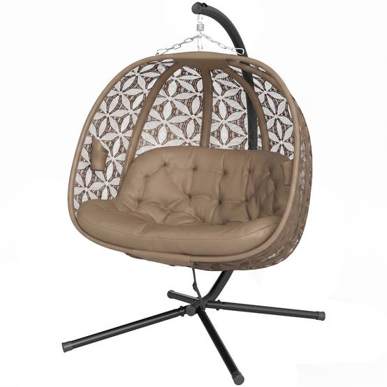 Fauteuil suspendu sur pied 2 places acier jardin avec porte-gobelets sable - ComfortXL Outdoor Living - Image 2