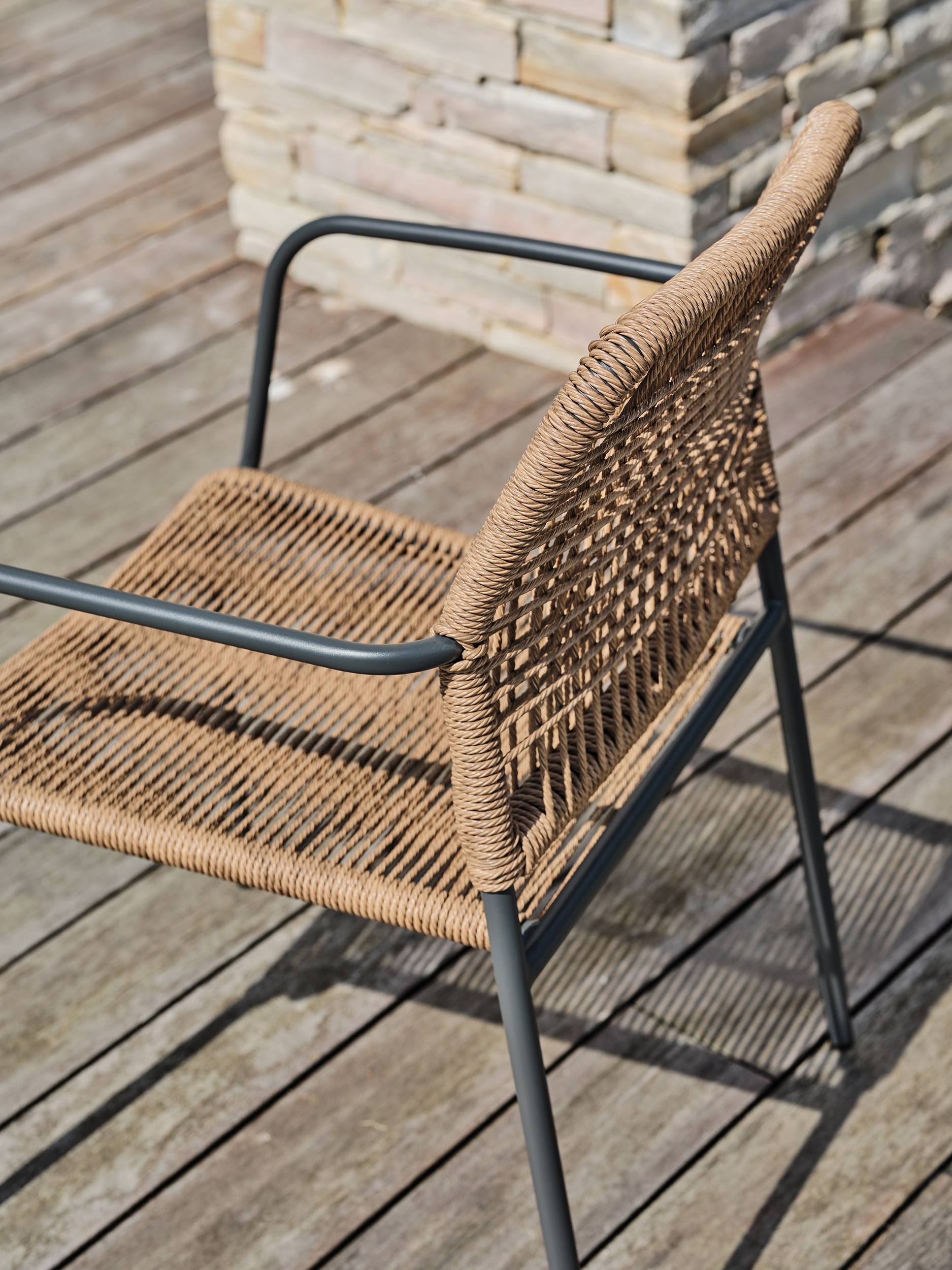 Fauteuil de jardin empilable en corde et acier  - Gris anthracite - MARCEAU - Image 3
