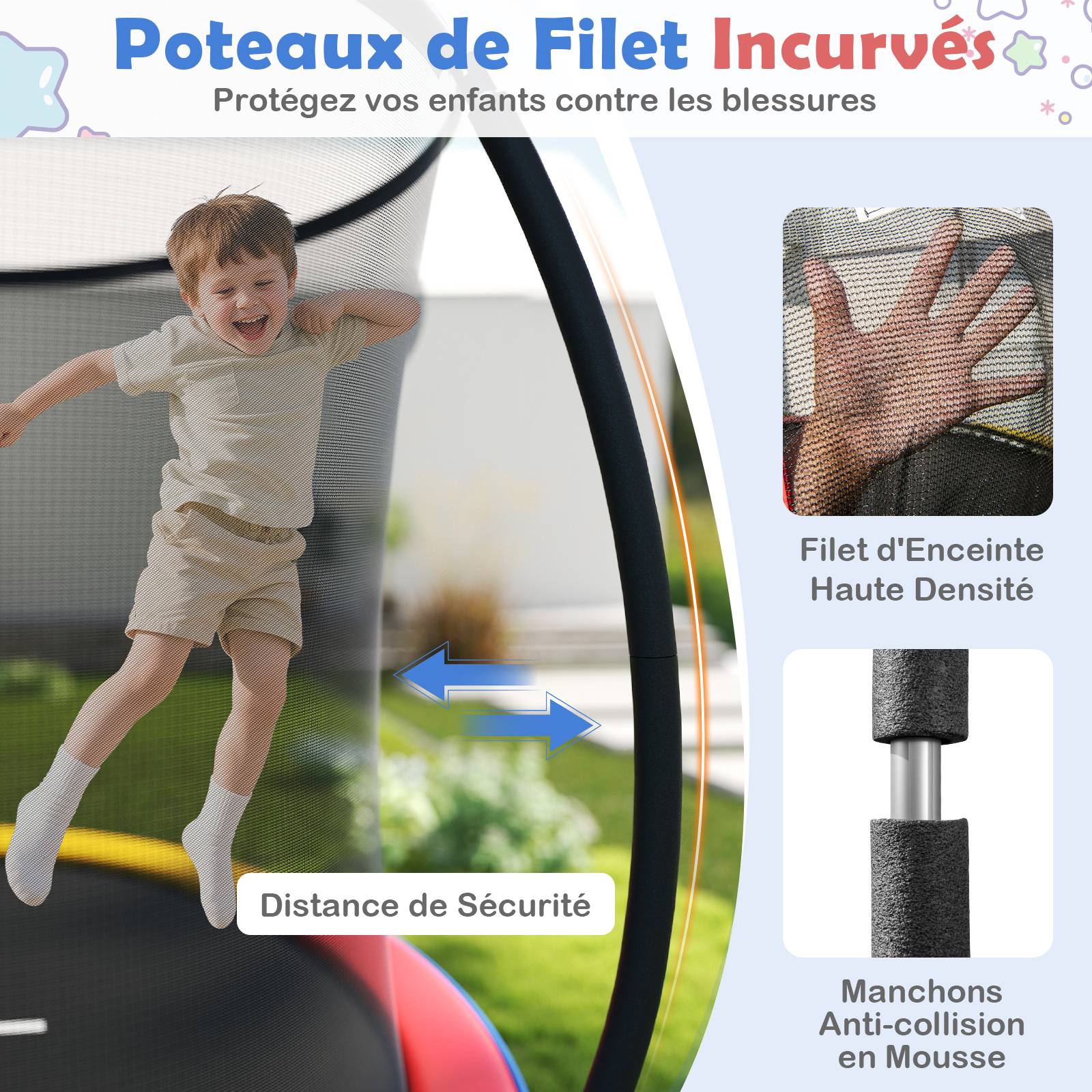 Trampoline Enfant 183/152 Cm Avec Filet De Sécurité, Renforts Et Couvre-ressorts - Pour Jardin Et Extérieur