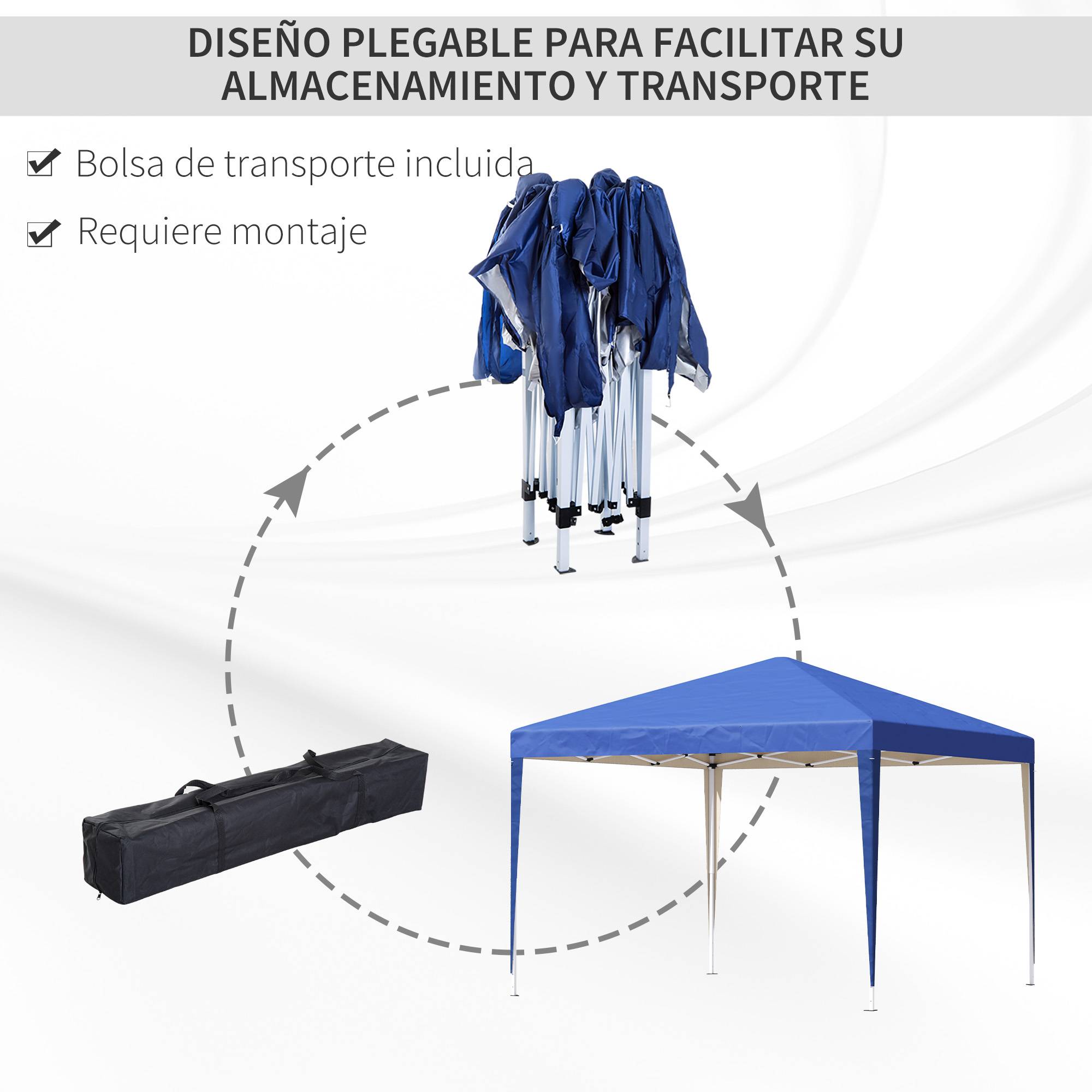 Tente gazebo pliable 3x3m avec 3 niveaux de hauteur réglables, toile anti-UV et sac de transport (bleu) - Image 7