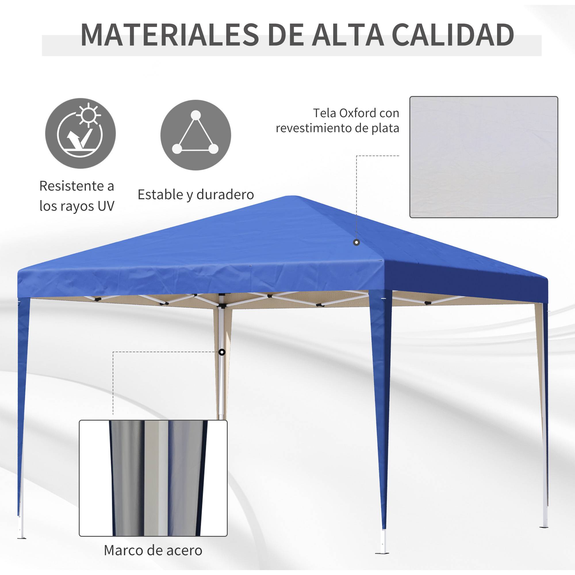 Tente gazebo pliable 3x3m avec 3 niveaux de hauteur réglables, toile anti-UV et sac de transport (bleu) - Image 6
