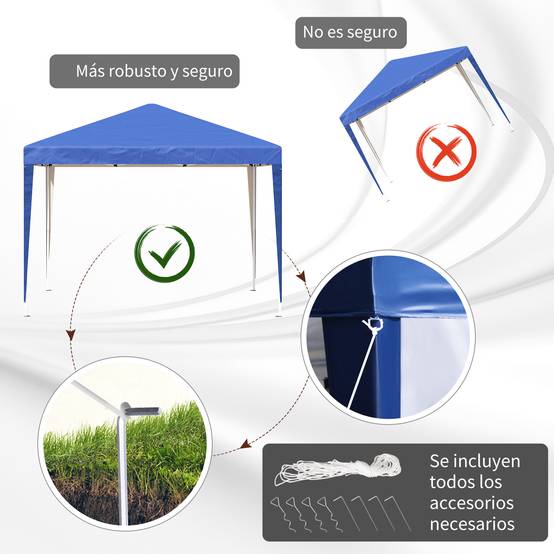 Tente gazebo pliable 3x3m avec 3 niveaux de hauteur réglables, toile anti-UV et sac de transport (bleu) - Image 9