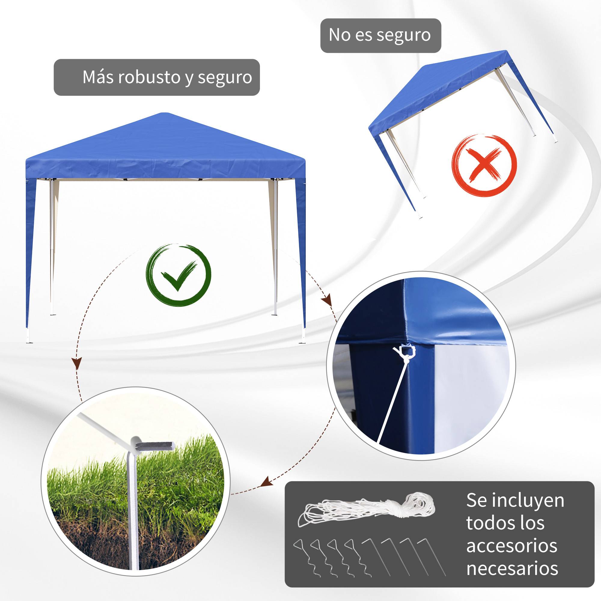 Tente gazebo pliable 3x3m avec 3 niveaux de hauteur réglables, toile anti-UV et sac de transport (bleu) - Image 9