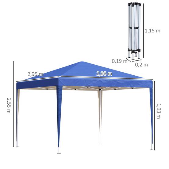 Tente gazebo pliable 3x3m avec 3 niveaux de hauteur réglables, toile anti-UV et sac de transport (bleu) - Image 5