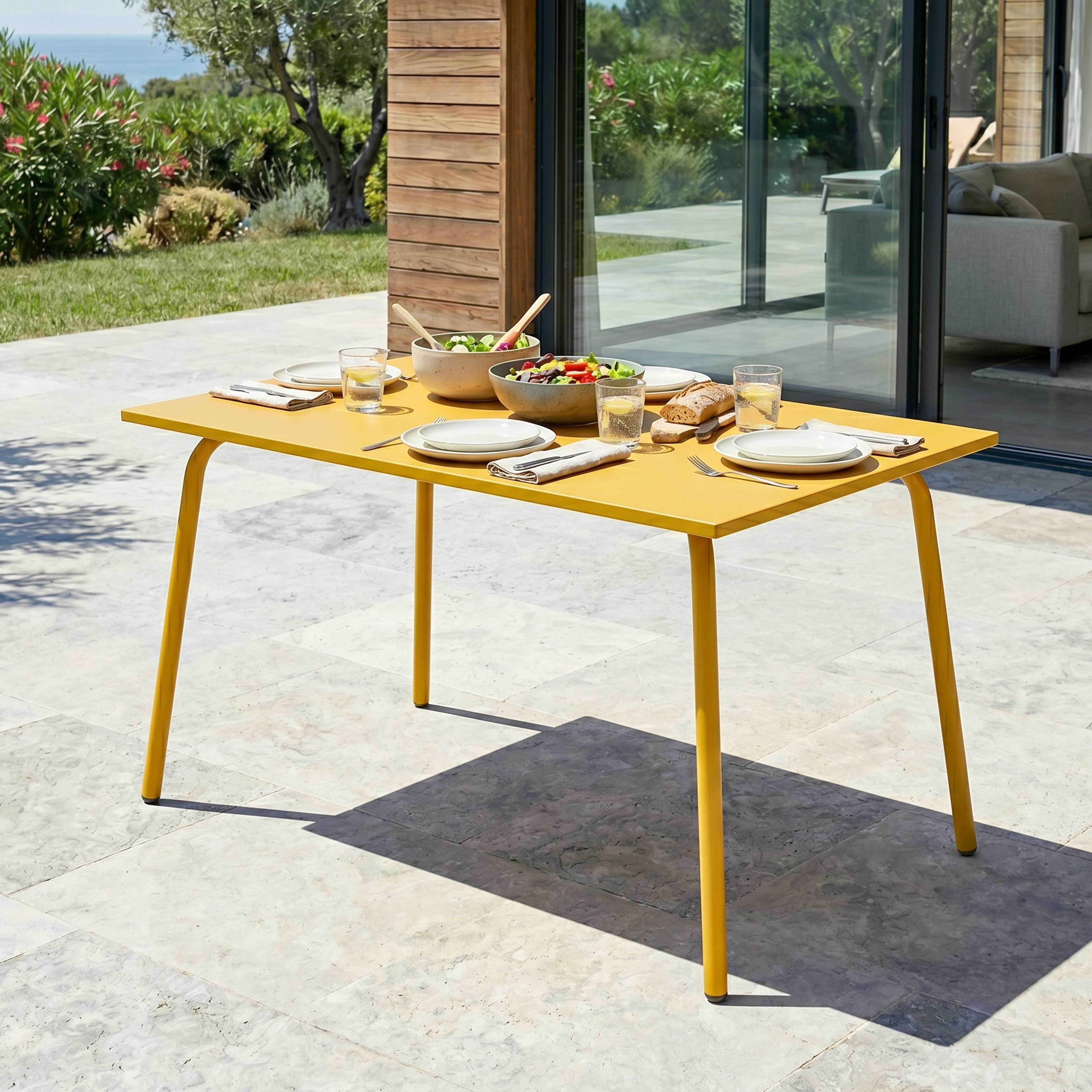 Oviala - Table de jardin en acier 6 places 120 cm jaune  Palavas - Oviala - Image 2