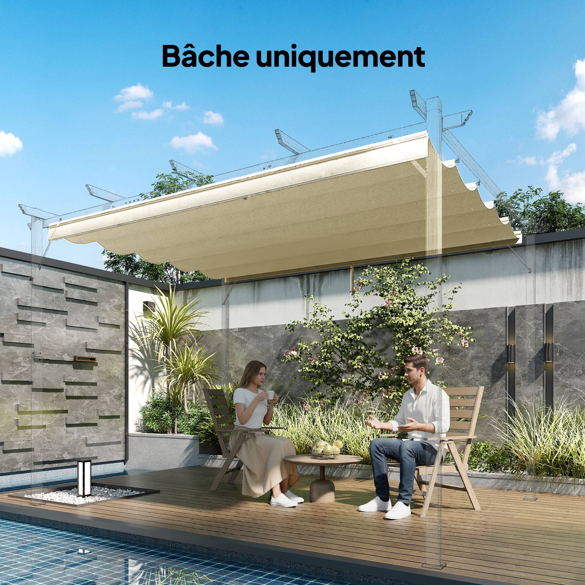 Toile de toit pour pergola tonnelle rétractable de 4 x 3 m - toile uniquement 350 x 260 cm crème - Image 4