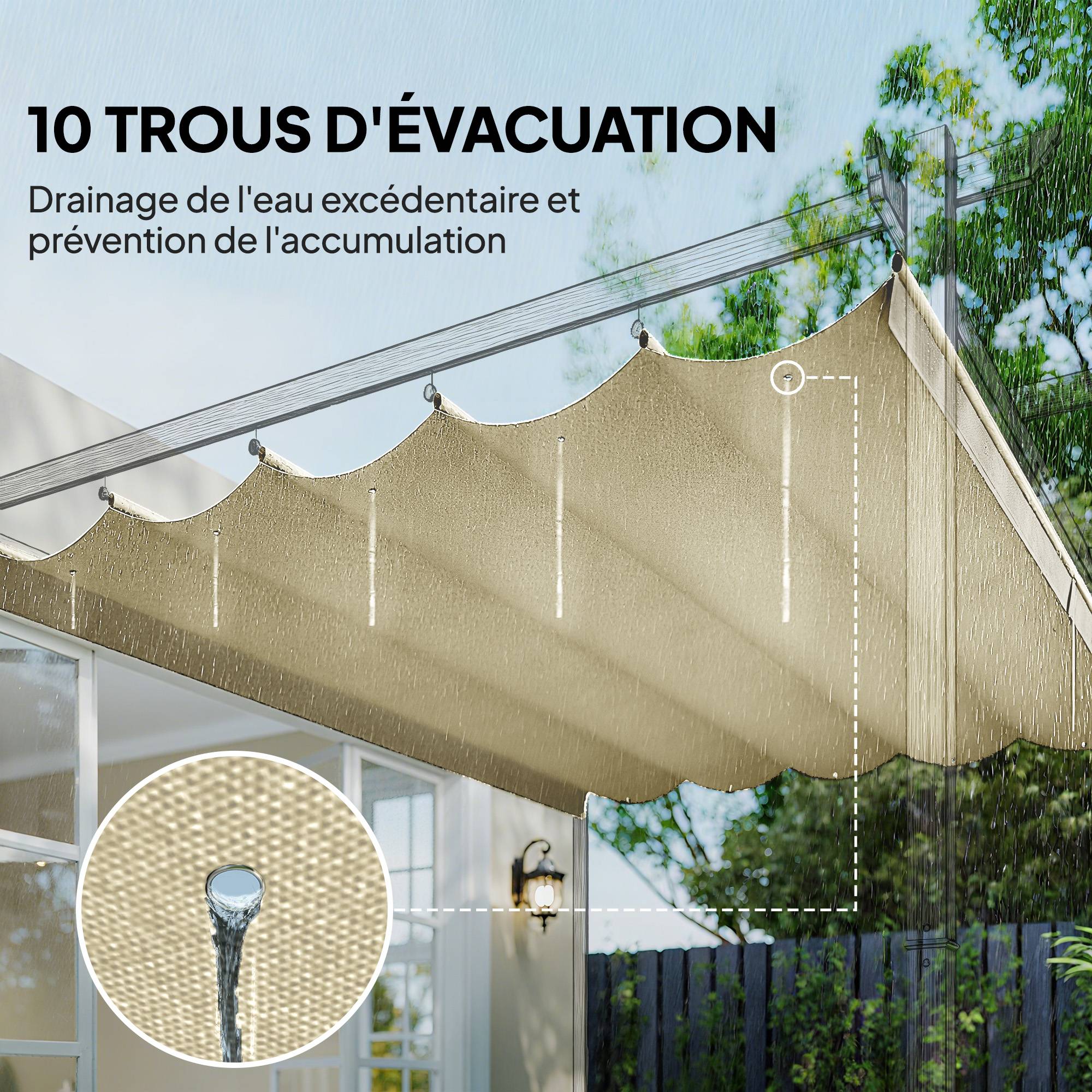 Toile de toit pour pergola tonnelle rétractable de 4 x 3 m - toile uniquement 350 x 260 cm crème - Image 8