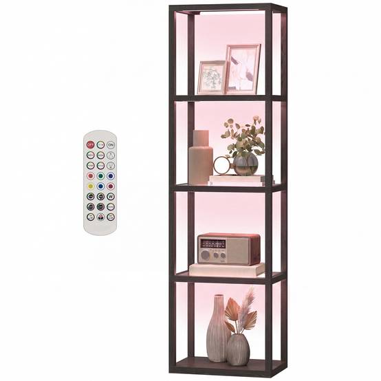 Lampadaire RGB avec étagères en verre, lampadaire LED à 4 niveaux avec télécommande, synchronisation musicale, noir - Image 2