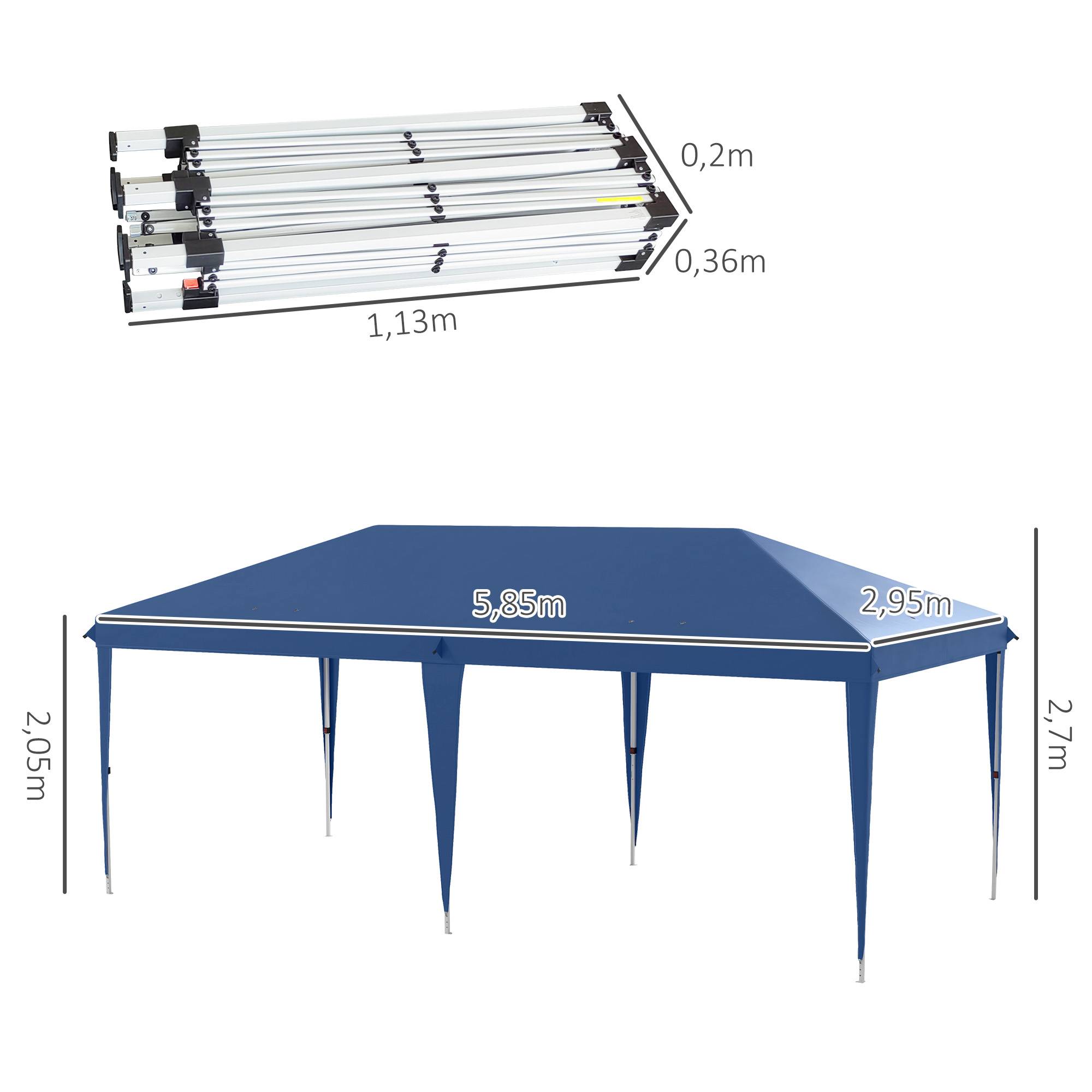 Tente bleue 6x3 m avec 3 niveaux de hauteur, protection UV et structure acier, abri design sobre pour jardin pratique et spacieux - Image 5