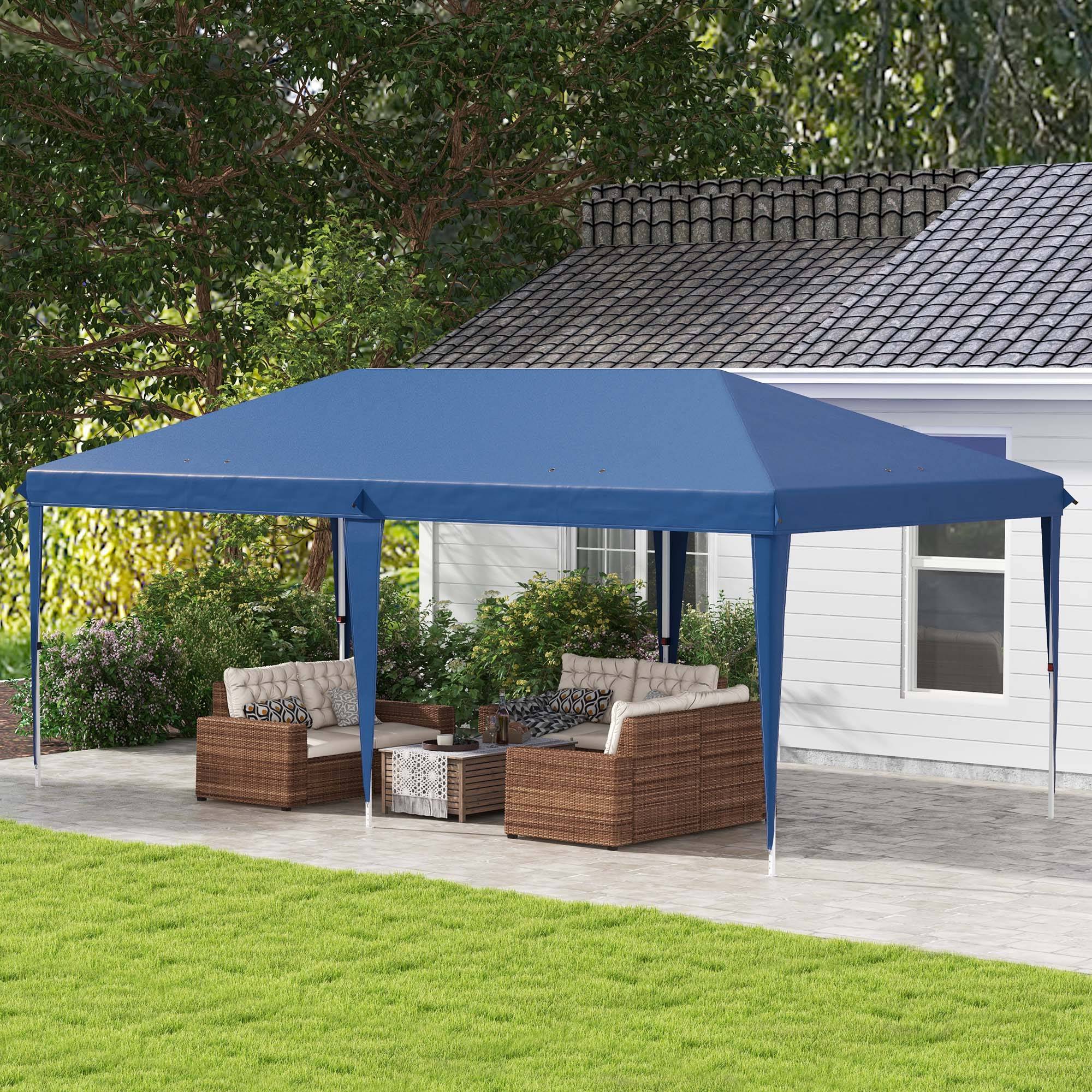 Tente bleue 6x3 m avec 3 niveaux de hauteur, protection UV et structure acier, abri design sobre pour jardin pratique et spacieux - Image 3
