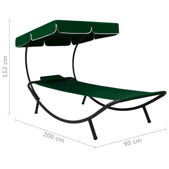 Bain de soleil - Transat - Chaise longue avec auvent et oreiller vert - MEUBLE PRO - Image 7