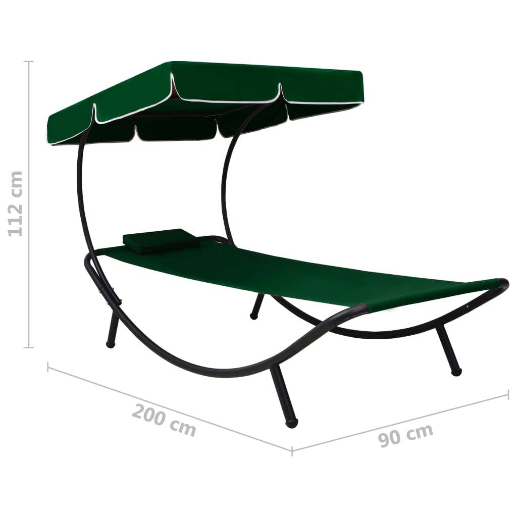 Bain de soleil - Transat - Chaise longue avec auvent et oreiller vert - MEUBLE PRO - Image 7