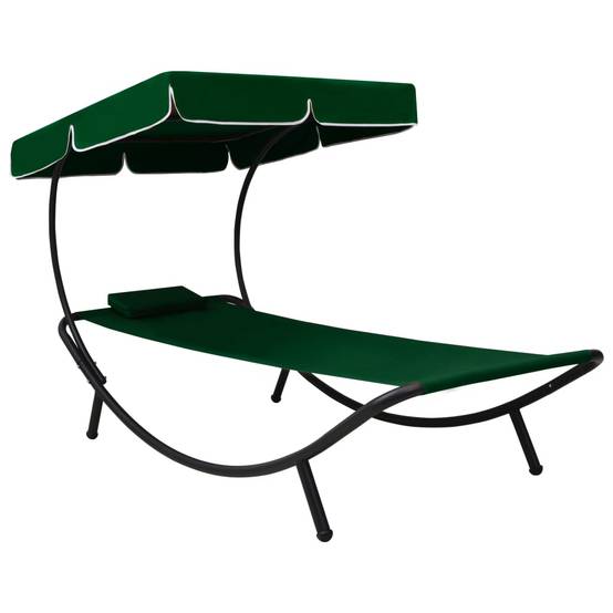 Bain de soleil - Transat - Chaise longue avec auvent et oreiller vert - MEUBLE PRO - Image 2