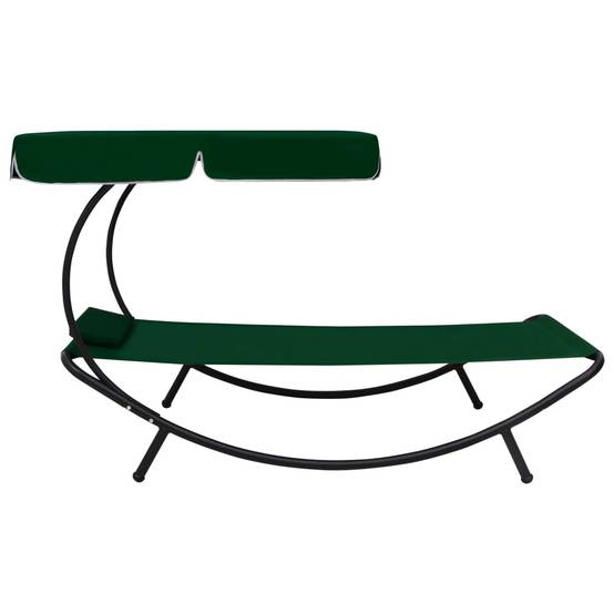 Bain de soleil - Transat - Chaise longue avec auvent et oreiller vert - MEUBLE PRO - Image 3