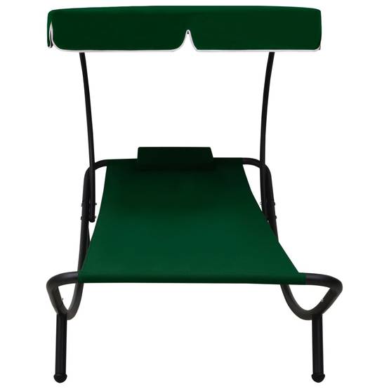Bain de soleil - Transat - Chaise longue avec auvent et oreiller vert - MEUBLE PRO - Image 1