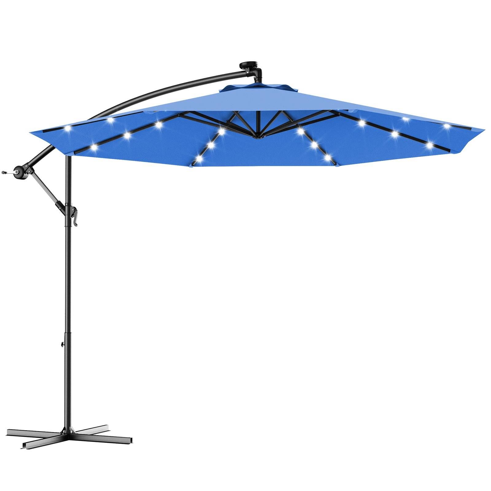 Helloshop26 - Parasol 3 m déporté excentré avec 24 led lampe solaire fait en polyester imperméable hauteur 245 cm 8 baleines en fer bleu - Image 1