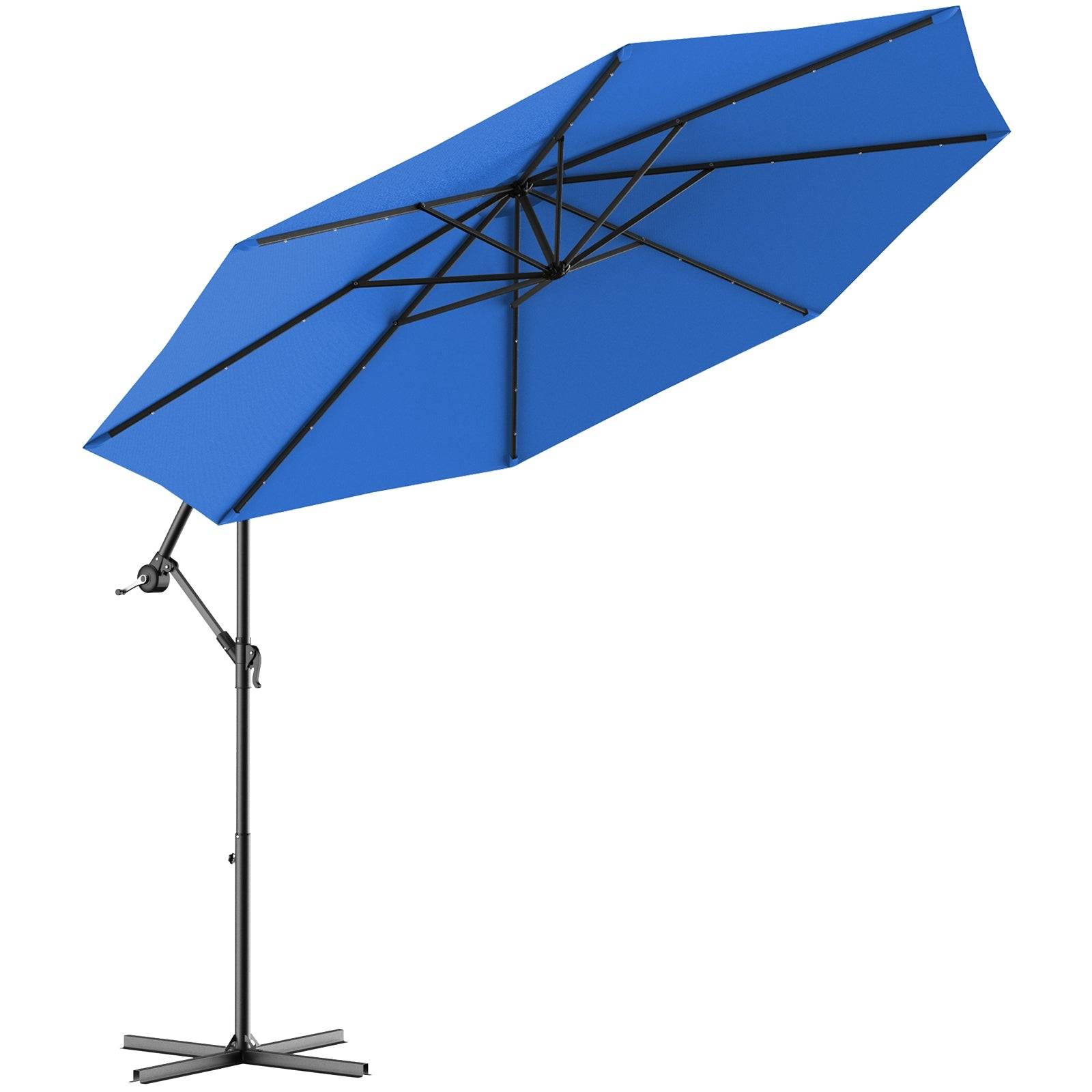 Helloshop26 - Parasol 3 m déporté excentré avec 24 led lampe solaire fait en polyester imperméable hauteur 245 cm 8 baleines en fer bleu - Image 2