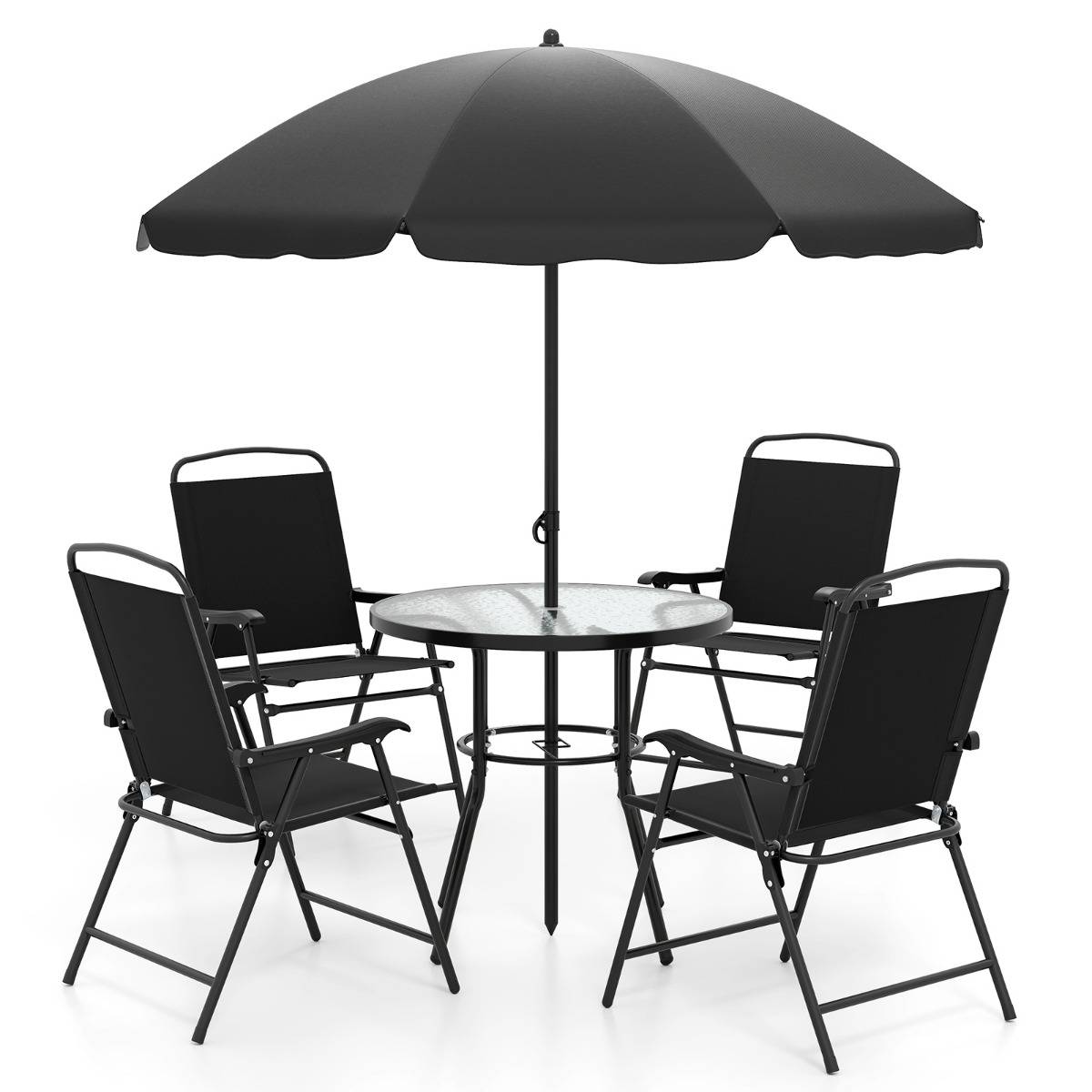 Ensemble de Jardin 6 Pièces avec Parasol Ensemble de Table et Chaises d'extérieur avec 4 Chaises Pliantes Noir MAISON CHIC - Image 1