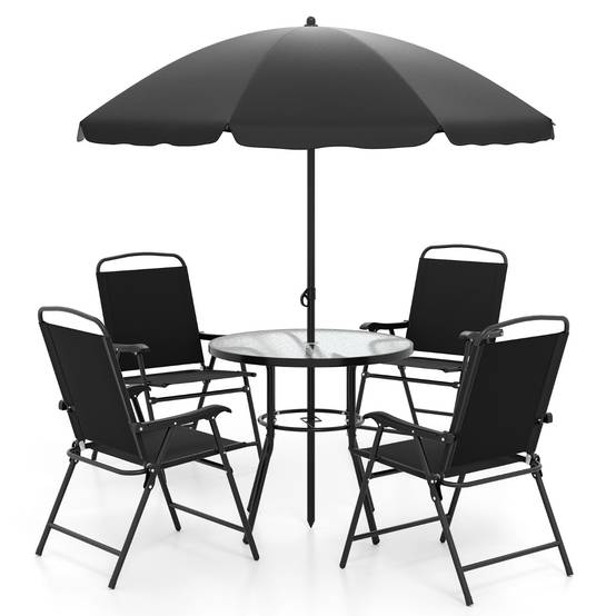 Ensemble de Jardin 6 Pièces avec Parasol Ensemble de Table et Chaises d'extérieur avec 4 Chaises Pliantes Noir MAISON CHIC - Image 5
