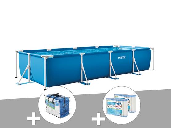 Kit piscine tubulaire rectangulaire 3,00 x 2,00 x 0,75 m + Bâche à bulles + 6 cartouches - Intex