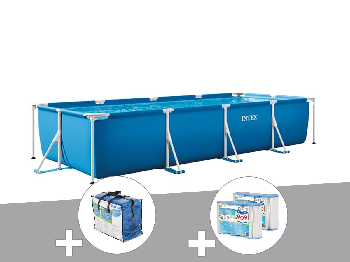 Kit piscine tubulaire rectangulaire 3,00 x 2,00 x 0,75 m + Bâche à bulles + 6 cartouches - Intex