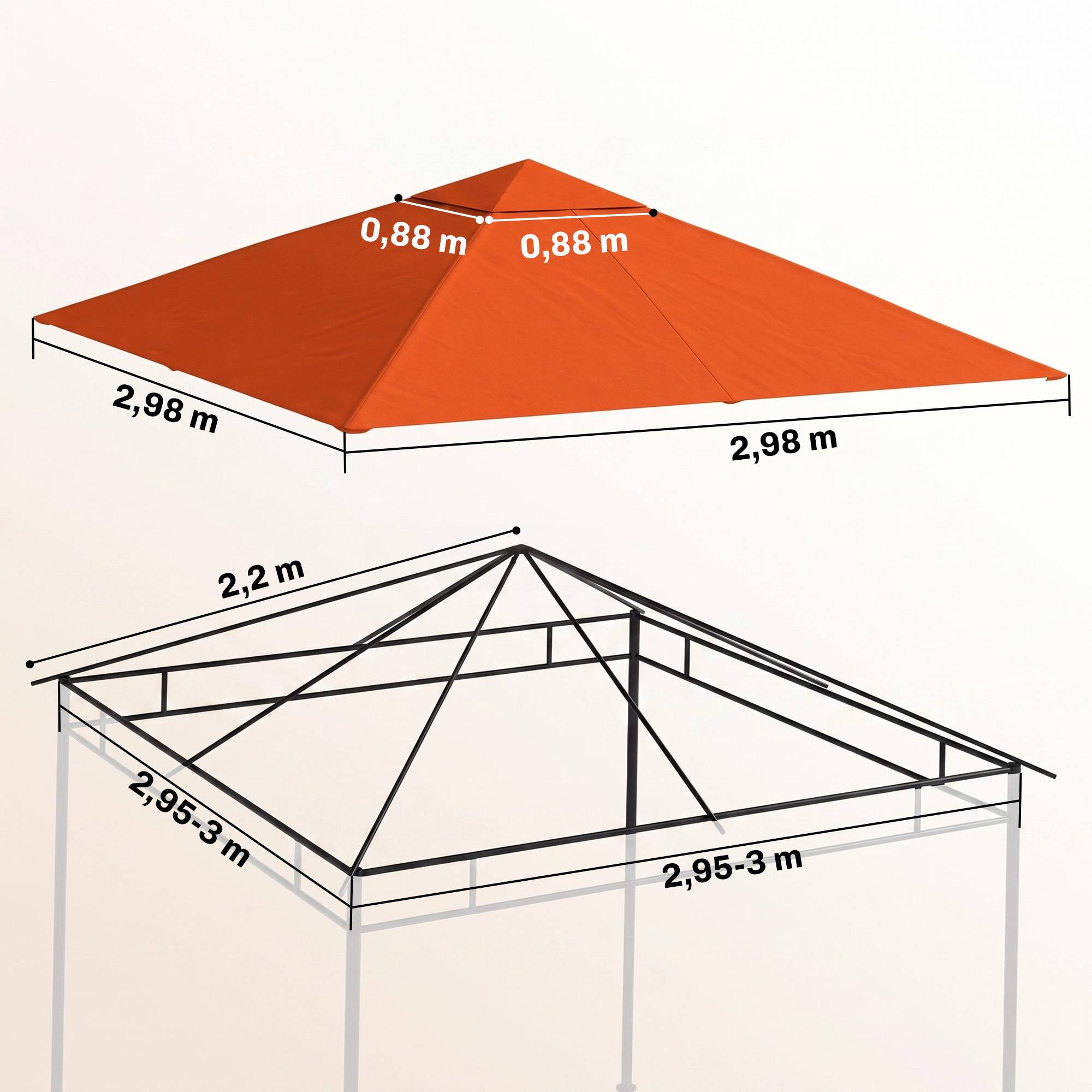 Toit remplacement pavillon jardin polyester 2,98x2,98 m orange - Image 5