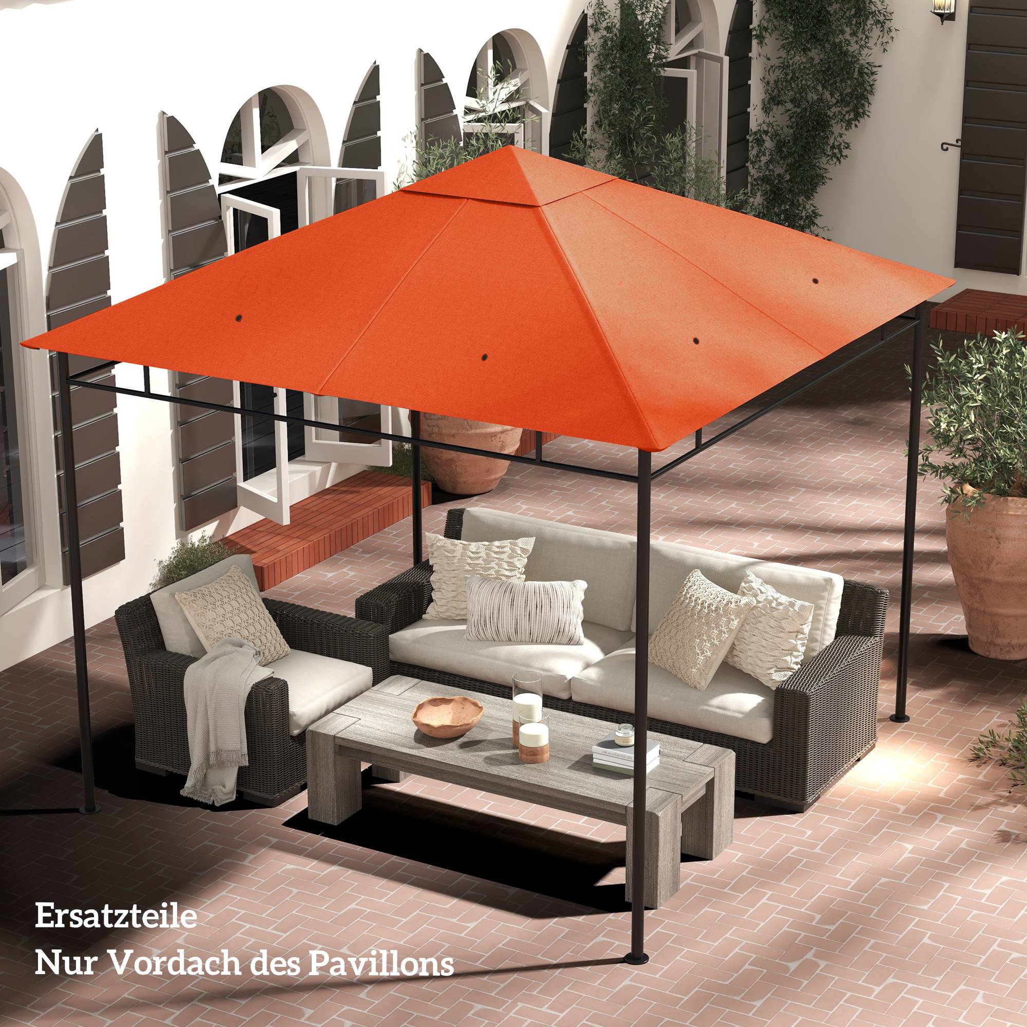 Toit remplacement pavillon jardin polyester 2,98x2,98 m orange - Image 4
