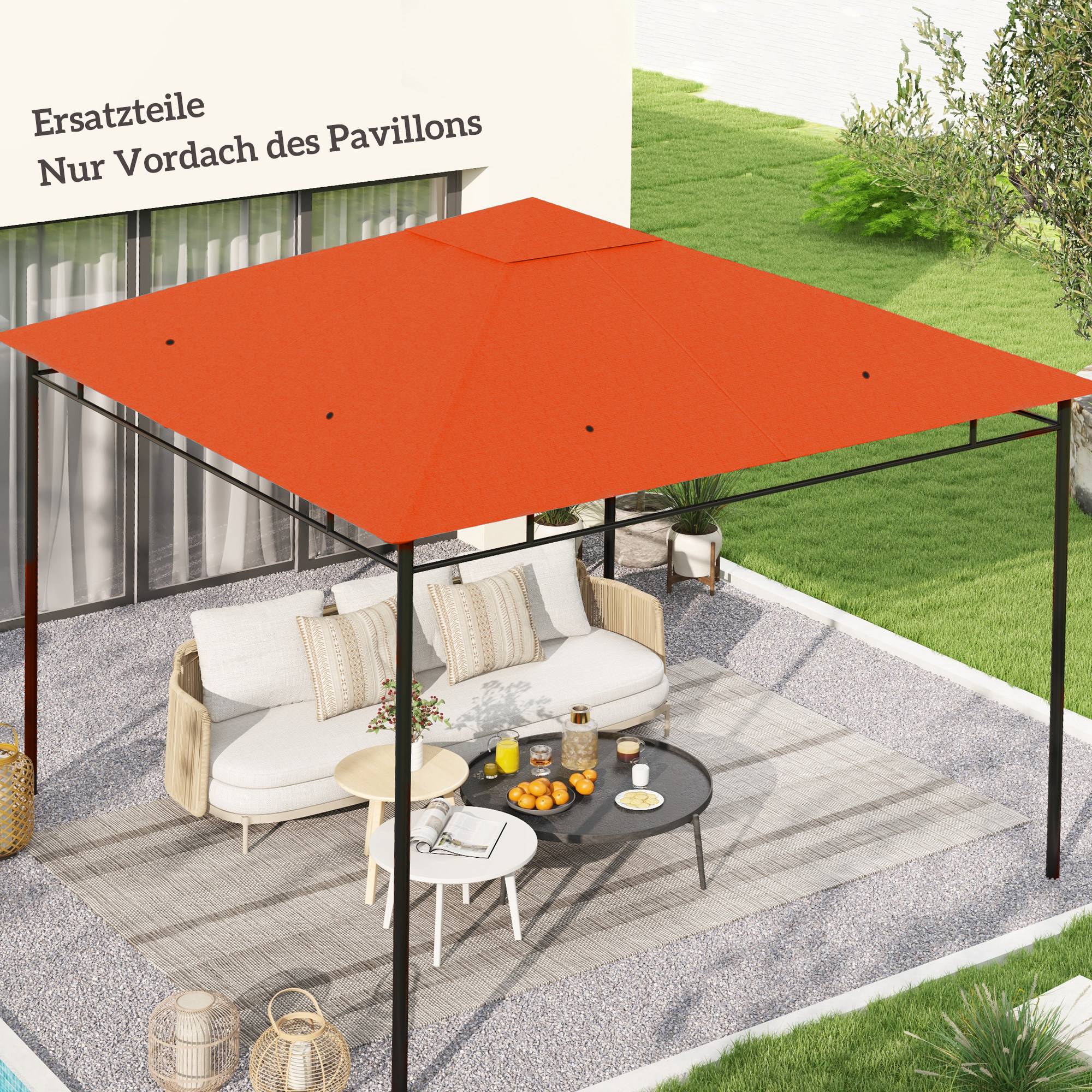 Toit remplacement pavillon jardin polyester 2,98x2,98 m orange - Image 3