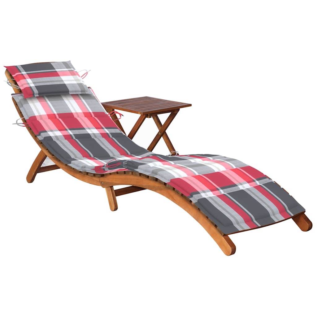 Chaise longue | Transat | Bain de soleil de jardin avec table et coussin Bois d'acacia - Image 2