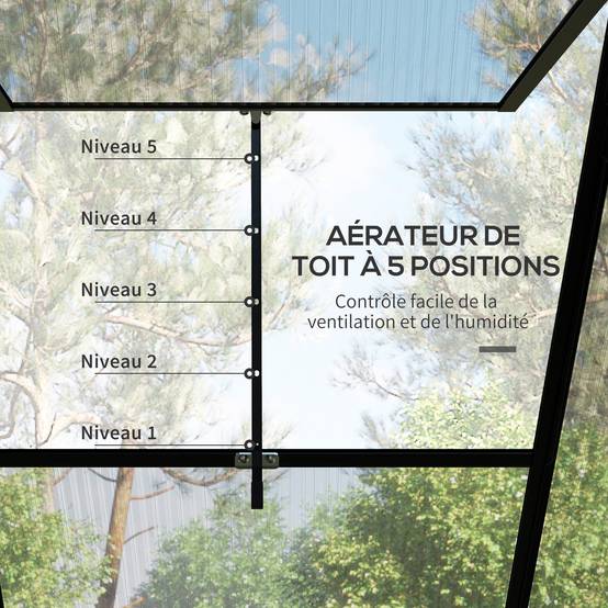 Serre de Jardin Adossée Polycarbonate Noir Porte Coulissante 127x253x240cm - ComfortXL Outdoor Living - Image 10