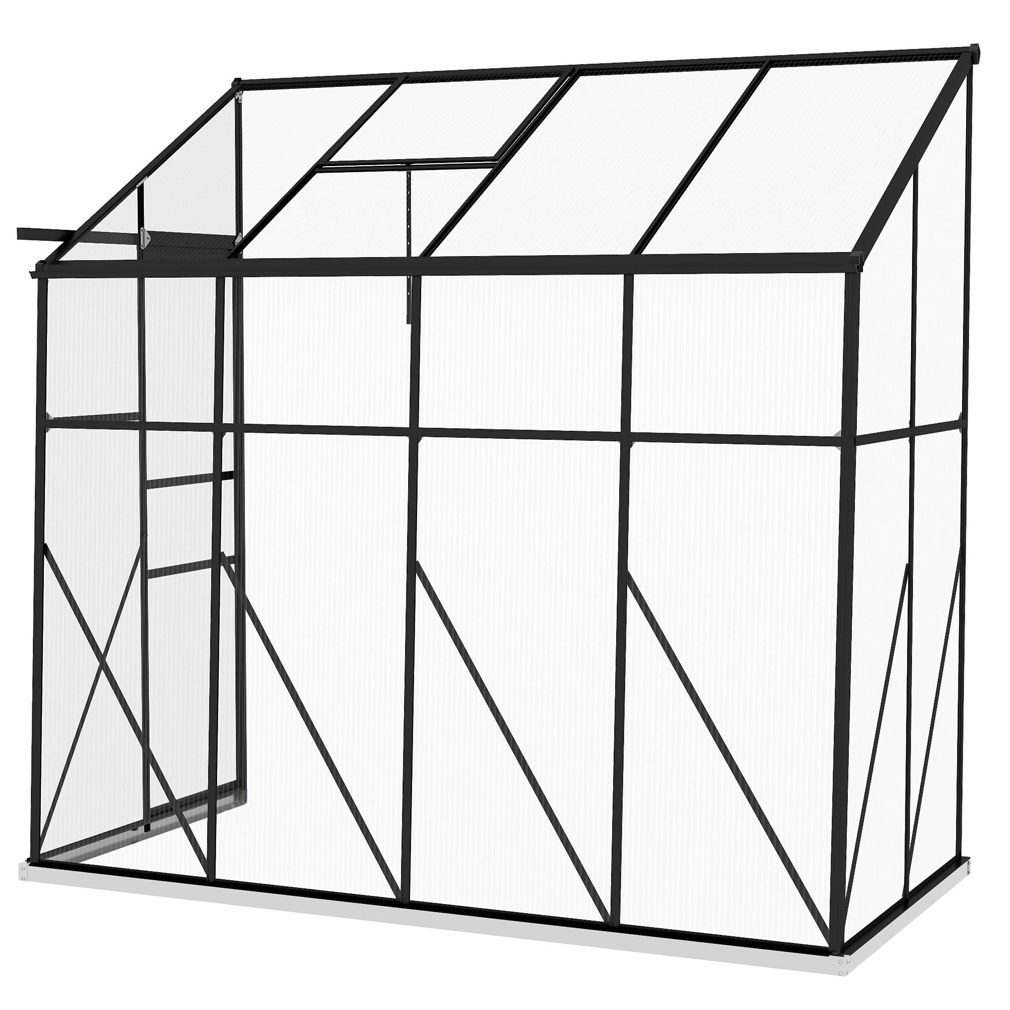 Serre de Jardin Adossée Polycarbonate Noir Porte Coulissante 127x253x240cm - ComfortXL Outdoor Living - Image 2