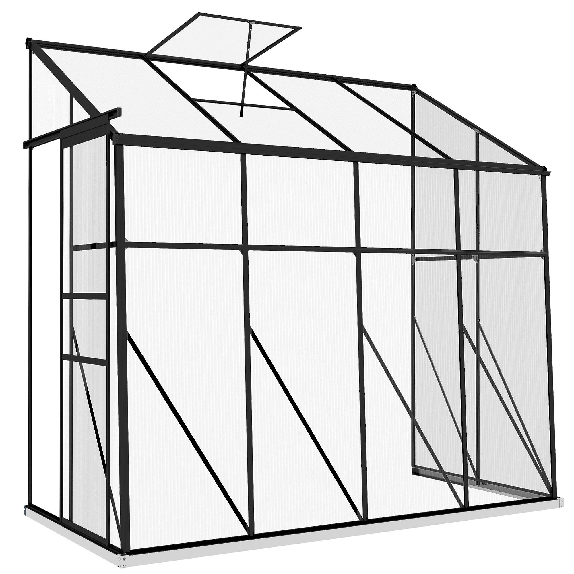 Serre de Jardin Adossée Polycarbonate Noir Porte Coulissante 127x253x240cm - ComfortXL Outdoor Living - Image 1