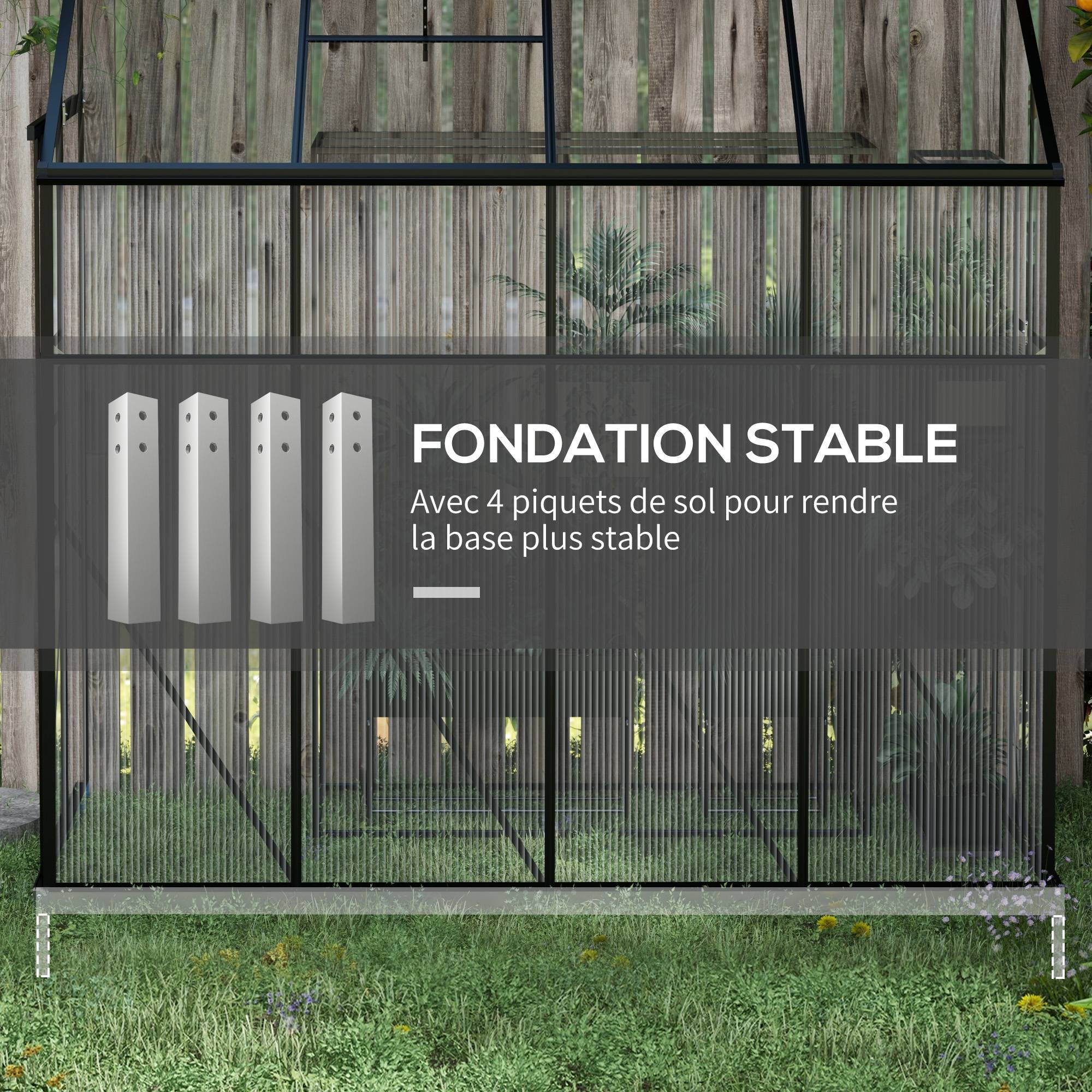 Serre de Jardin Adossée Polycarbonate Noir Porte Coulissante 127x253x240cm - ComfortXL Outdoor Living - Image 8