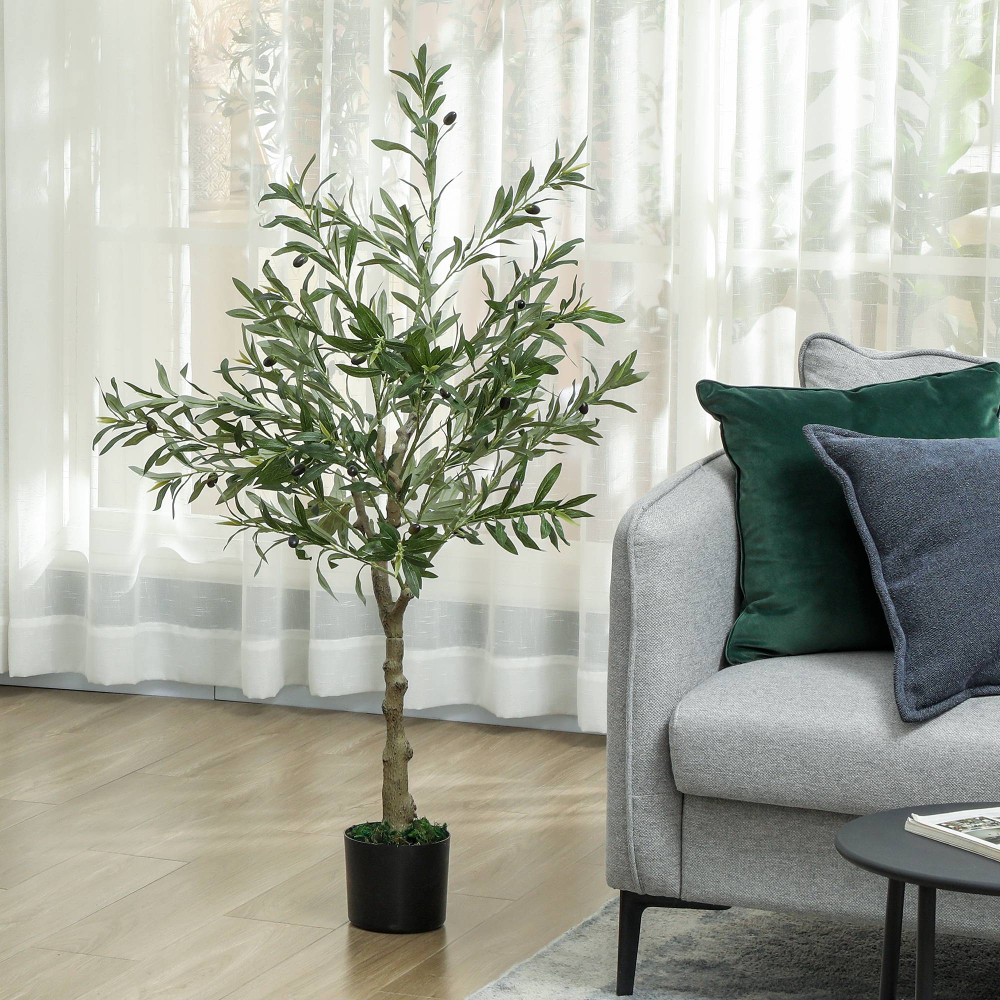 Olivier artificiel 120 cm plante artificielle intérieur, fausse plante décoration pour maison, bureau, salon, chambre - Image 4