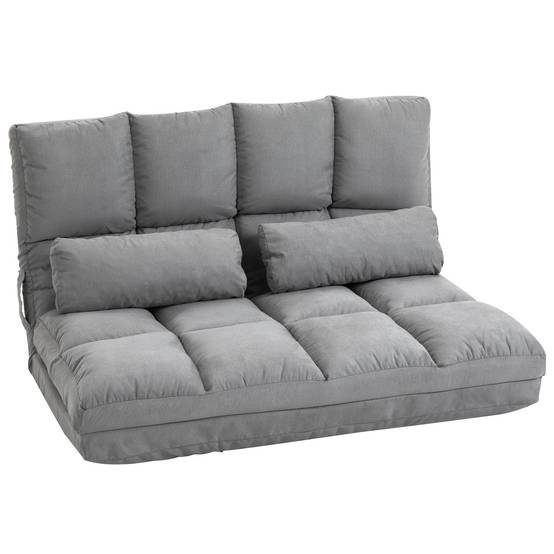 Chauffeuse convertible pliable en polyester effet suédé, dossier réglable, 2 coussins inclus, matelas d’appoint, salon, chambre, bureau, gris - Image 1