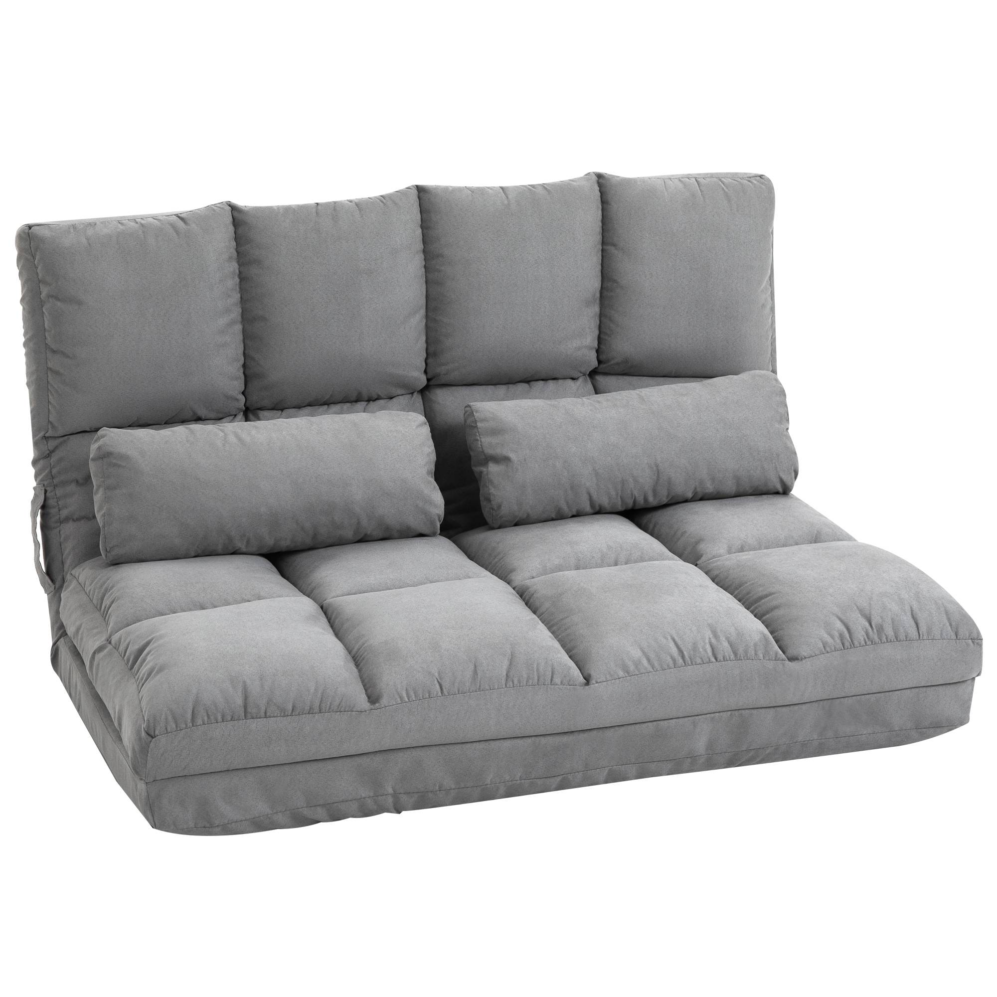 Chauffeuse convertible pliable en polyester effet suédé, dossier réglable, 2 coussins inclus, matelas d’appoint, salon, chambre, bureau, gris - Image 1